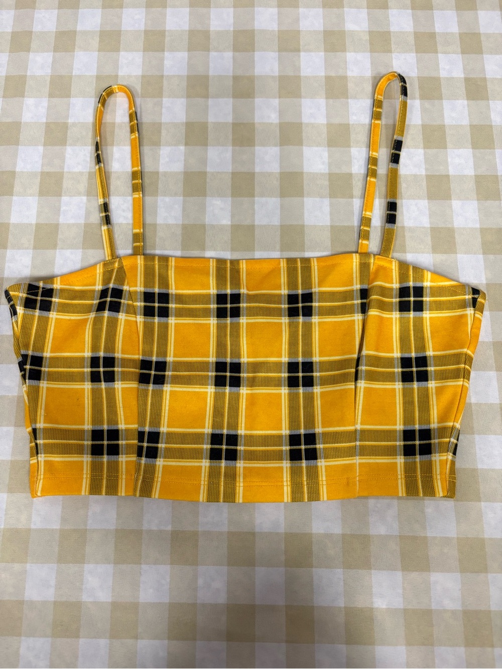 Divided Yellow Plaid Crop Top with Black Accents